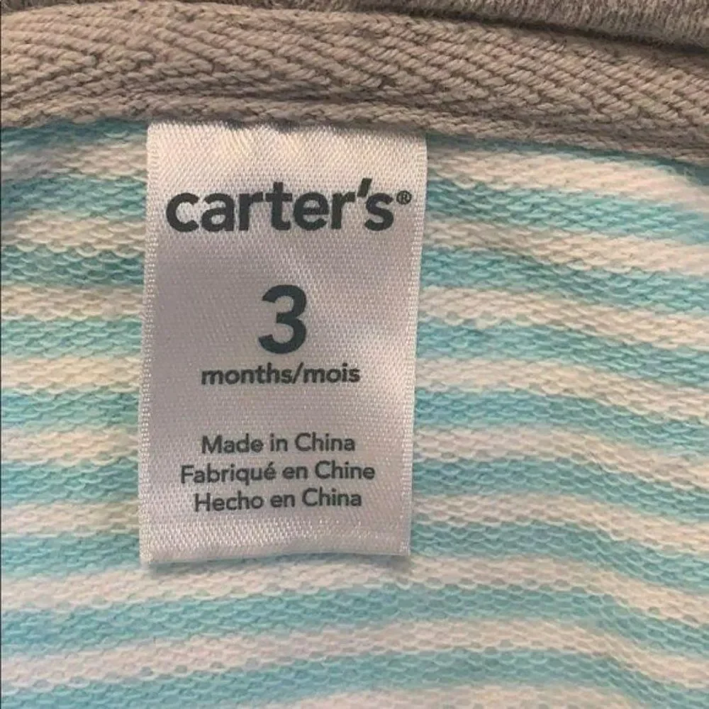 Carter’s Jacket Boys Teal Striped‎ Whale Hooded Coat Size 3 Months